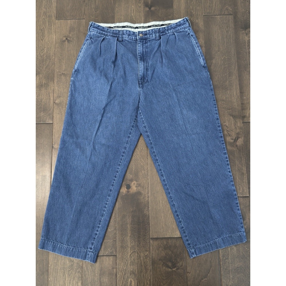 Vintage Y2K‎ Polo Ralph Lauren Denim Andrew Pants Pleated Blue Mens Size 35X27